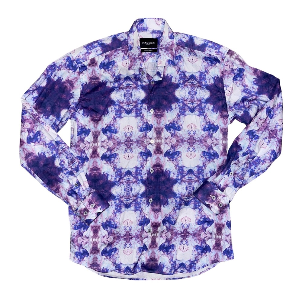Maceoo Paris Purple Blue Kaleidoscope Print Italian Fabric Button Down Shirt M